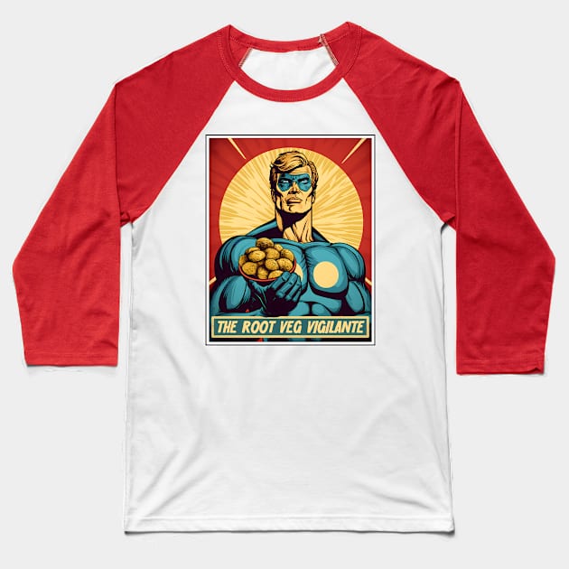 The Root Veg Vigilante - Vegan Superhero Baseball T-Shirt by Dazed Pig